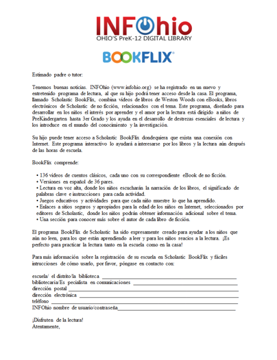 BookFlix Family Letter (Spanish)